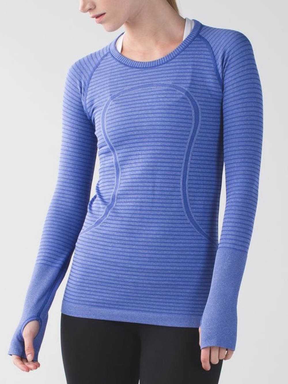 Lululemon Swifly Tech Long Sleeve Crew Top Heathered Sapphire Blue, Sz 12